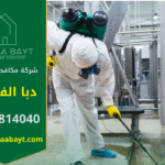فريق شركة مكافحة حشرات في دبا الفجيرة يستخدم معدات حديثة لرش المبيدات داخل منزل لضمان بيئة نظيفة وآمنة وخالية من الحشرات.