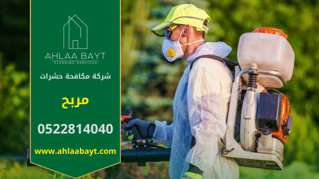 فريق شركة مكافحة حشرات في مربح يقوم برش المبيدات داخل منزل باستخدام أجهزة متطورة لضمان بيئة نظيفة وآمنة.