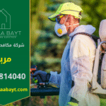 فريق شركة مكافحة حشرات في مربح يقوم برش المبيدات داخل منزل باستخدام أجهزة متطورة لضمان بيئة نظيفة وآمنة.