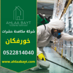 فريق متخصص من شركة مكافحة حشرات في خورفكان يستخدم معدات حديثة لرش الحشرات داخل منزل لتحقيق إبادة آمنة وفعالة.