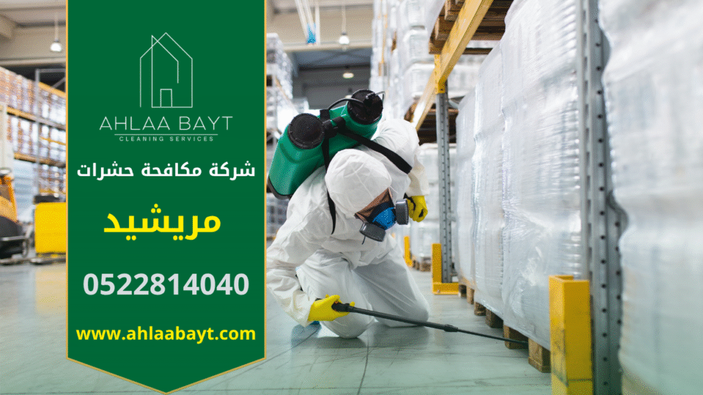 عمال مختصون ينفذون أعمال شركة مكافحة حشرات في مريشيد داخل منزل باستخدام معدات رش حديثة لضمان إبادة فعالة وآمنة.